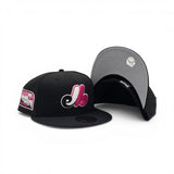 Black Montreal Expos Bright Rose Pink Logo Gray Bottom Olympic Stadium Side patch New Era 59Fifty Fitted