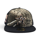 Real Tree Trucker Cow Print Houston Astros Black Visor Pink Bottom 2000 Inaugural Season Side Patch New Era 59Fifty Fitted