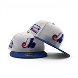 White Montreal Expos Royal Blue Visor Gray Bottom Olympic Stadium Side Patch New Era 59Fifty Fitted