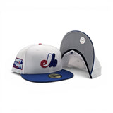 White Montreal Expos Royal Blue Visor Gray Bottom Olympic Stadium Side Patch New Era 59Fifty Fitted