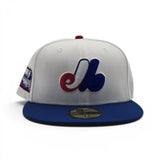 White Montreal Expos Royal Blue Visor Gray Bottom Olympic Stadium Side Patch New Era 59Fifty Fitted