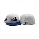 White Montreal Expos Royal Blue Visor Gray Bottom Olympic Stadium Side Patch New Era 59Fifty Fitted