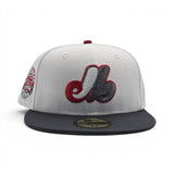 White Montreal Expos Dark Gray Visor Gray Bottom 35th Anniversary Side patch New Era 59Fifty Fitted