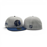 White Chicago Blackhawks Indigo Blue Visor Gray Bottom 100th Anniversary Side Patch New Era 59Fifty Fitted