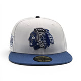 White Chicago Blackhawks Indigo Blue Visor Gray Bottom 100th Anniversary Side Patch New Era 59Fifty Fitted