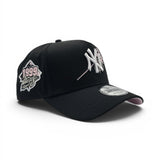 Black New York Yankees Rose Logo Curved Brim Pink Bottom 1999 World Series Side Patch New Era 9Forty Snapback