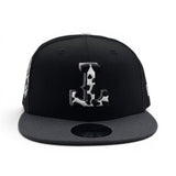 Black Texas Rangers Upside Down Cow Print Logo Dark Gray Visor Gray Bottom 1995 All Star Game Side Patch New Era Snapback
