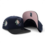 Oceanside Blue Chicago Blackhawks Black Curved Brim Pink Bottom Blackhawks Side Patch New Era A-Frame 9Fifty Snapback