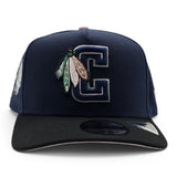 Oceanside Blue Chicago Blackhawks Black Curved Brim Pink Bottom Blackhawks Side Patch New Era A-Frame 9Fifty Snapback