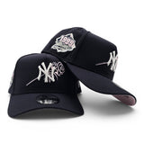 Navy Blue New York Yankees Rose Logo Curved Brim Pink Bottom 1999 World Series Side Patch New Era 9Forty Snapback