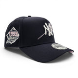 Navy Blue New York Yankees Rose Logo Curved Brim Pink Bottom 1999 World Series Side Patch New Era 9Forty Snapback