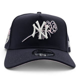Navy Blue New York Yankees Rose Logo Curved Brim Pink Bottom 1999 World Series Side Patch New Era 9Forty Snapback