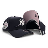 Navy Blue New York Yankees Rose Logo Curved Brim Pink Bottom 1999 World Series Side Patch New Era 9Forty Snapback