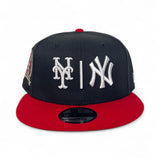 Black New York Yankees x New York Mets Red Brim Gray Bottom Subway Series 25th Anniversary Side Patch New Era 9Fifty Snapback