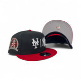 Black New York Yankees x New York Mets Red Brim Gray Bottom Subway Series 25th Anniversary Side Patch New Era 9Fifty Snapback