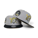 Gray Pittsburgh Pirates Mascot Logo Black Visor Yellow Bottom 1974 All Star Game Side Patch New Era 9Fifty Snapback