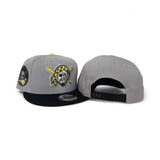 Gray Pittsburgh Pirates Mascot Logo Black Visor Yellow Bottom 1974 All Star Game Side Patch New Era 9Fifty Snapback