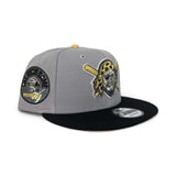 Gray Pittsburgh Pirates Mascot Logo Black Visor Yellow Bottom 1974 All Star Game Side Patch New Era 9Fifty Snapback
