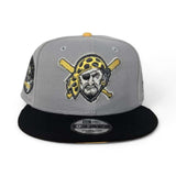 Gray Pittsburgh Pirates Mascot Logo Black Visor Yellow Bottom 1974 All Star Game Side Patch New Era 9Fifty Snapback