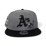 Dark Gray Oakland Athletics Rose Logo Black Visor Gray Bottom 40 Years Side Patch New Era 9Fifty Snapback