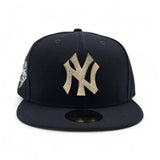 Navy Blue New York Yankees Gold Crystal Diamond Rhinestone Gray Bottom 2000 World Series Side Patch New Era Fitted