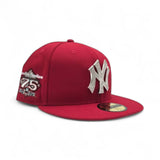 Red New York Yankees Silver Crystal Diamond Rhinestone Gray Bottom 75th Anniversary Side Patch New Era Fitted