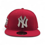 Red New York Yankees Silver Crystal Diamond Rhinestone Gray Bottom 75th Anniversary Side Patch New Era Fitted