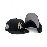 Black New York Yankees Gold Crystal Diamond Rhinestone Gray Bottom 1999 World Series Side Patch New Era Fitted