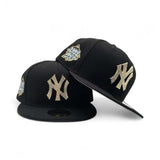Black New York Yankees Gold Crystal Diamond Rhinestone Gray Bottom 1999 World Series Side Patch New Era Fitted
