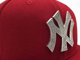 Red New York Yankees Silver Crystal Diamond Rhinestone Gray Bottom 75th Anniversary Side Patch New Era Fitted