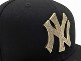Navy Blue New York Yankees Gold Crystal Diamond Rhinestone Gray Bottom 2000 World Series Side Patch New Era Fitted