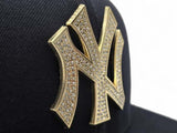 Black New York Yankees Gold Crystal Diamond Rhinestone Gray Bottom 1999 World Series Side Patch New Era Fitted