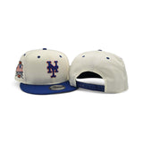 Off White New York Mets Royal Blue Visor Gray 40th Anniversary Side Patch New Era Mascot Pin 9Fifty Snapback