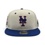 Off White New York Mets Royal Blue Visor Gray 40th Anniversary Side Patch New Era Mascot Pin 9Fifty Snapback
