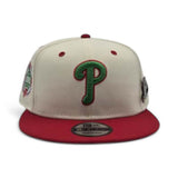 Off White Philadelphia Phillies Red Visor Gray Bottom 100th Anniversary Side Patch New Era Mascot Pin 9Fifty Snapback