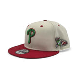 Off White Philadelphia Phillies Red Visor Gray Bottom 100th Anniversary Side Patch New Era Mascot Pin 9Fifty Snapback