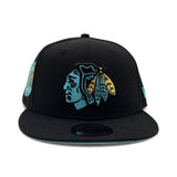 Matching Chicago Blackhawks Teal Bottom Chicago 75th Anniversary Side Patch New Era 9fifty Snapback For Gamma Blue 11