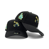 Matching Black Los Angeles Dodgers Flame Logo Curved Brim Gray Bottom LA Side Patch New Era A-Frame 9Fifty Snapback For Gamma Blue 11