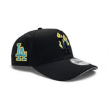 Matching Black Los Angeles Dodgers Flame Logo Curved Brim Gray Bottom LA Side Patch New Era A-Frame 9Fifty Snapback For Gamma Blue 11
