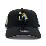 Matching Black Los Angeles Dodgers Flame Logo Curved Brim Gray Bottom LA Side Patch New Era A-Frame 9Fifty Snapback For Gamma Blue 11