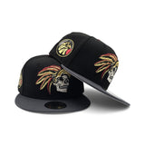 Black Mexico Aztec Skull Warriors Dark Gray Visor Gray Bottom Side Patch New Era 59Fifty Fitted