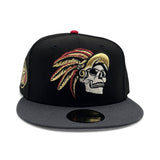 Black Mexico Aztec Skull Warriors Dark Gray Visor Gray Bottom Side Patch New Era 59Fifty Fitted