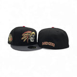 Black Mexico Aztec Skull Warriors Dark Gray Visor Gray Bottom Side Patch New Era 59Fifty Fitted