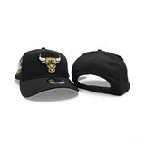 Black Chicago Bulls Gold Logo Curved Brim Gray Bottom 6x Champs Side Patch New Era A-Frame 9Forty Snapback