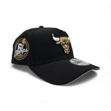 Black Chicago Bulls Gold Logo Curved Brim Gray Bottom 6x Champs Side Patch New Era A-Frame 9Forty Snapback