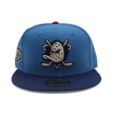 Blue Reef Anaheim Mighty Ducks Dark Royal Blue Visor Gray Bottom Ducks Logo Side Patch New Era 59Fifty Fitted Size