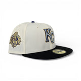 Off White Kansas City Royals Black Visor Icy Blue Bottom 2015 World Series Side Patch New Era Fitted