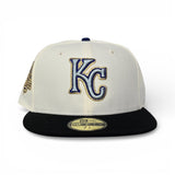 Off White Kansas City Royals Black Visor Icy Blue Bottom 2015 World Series Side Patch New Era Fitted