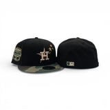 Black Three Stars Houston Astros Woodland Camo Visor Gray Bottom 20th Anniversary Side Patch New Era 59Fifty Fitted