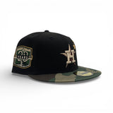 Black Three Stars Houston Astros Woodland Camo Visor Gray Bottom 20th Anniversary Side Patch New Era 59Fifty Fitted